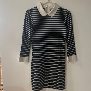 Simons Black and White Striped Long Sleeve Dress